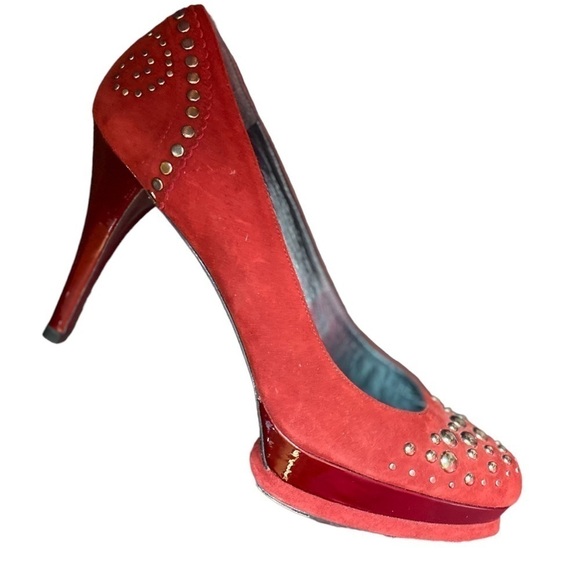 Stuart Weitzman Studded Suede Shoes Stilettos Size 8.5 Red - Picture 9 of 11